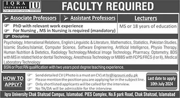 Faculty Positions Open at Iqra University