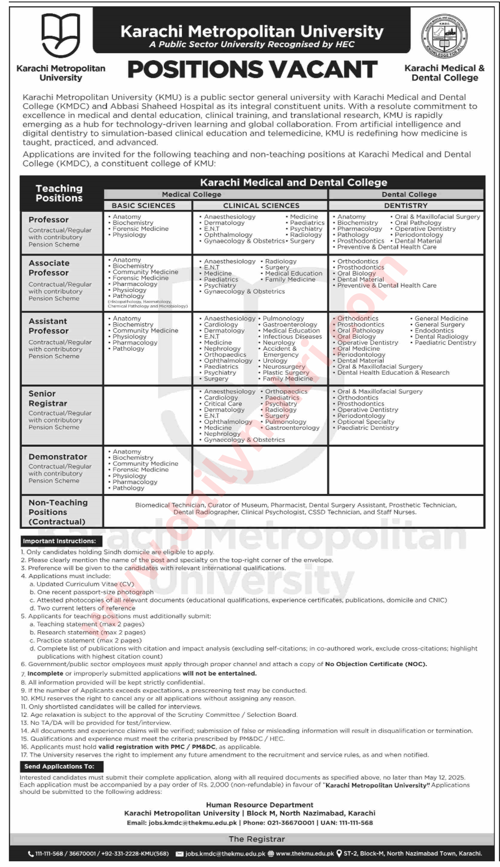 Karachi Metropolitan University Jobs