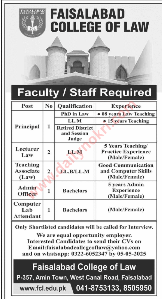 Faisalabad College of Law Jobs
