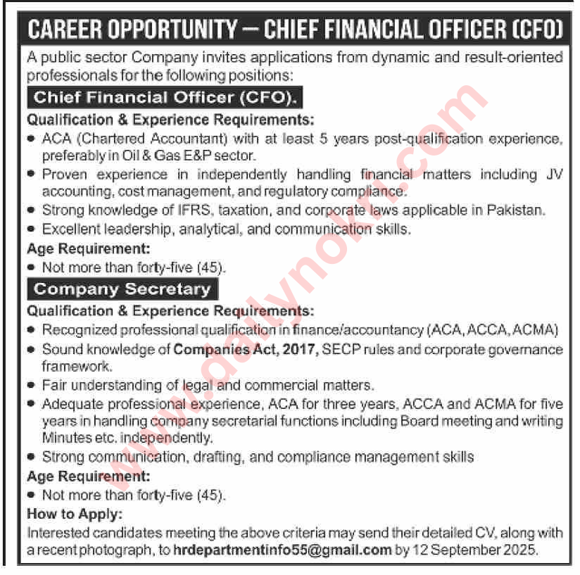 cfo jobs pakistan